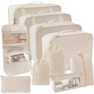 10 Piece Packing Cubes Travel Luggage Organizer Set Suitcase Carry On Bags Beige